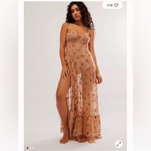 Free People Tan Floral Maxi Dress